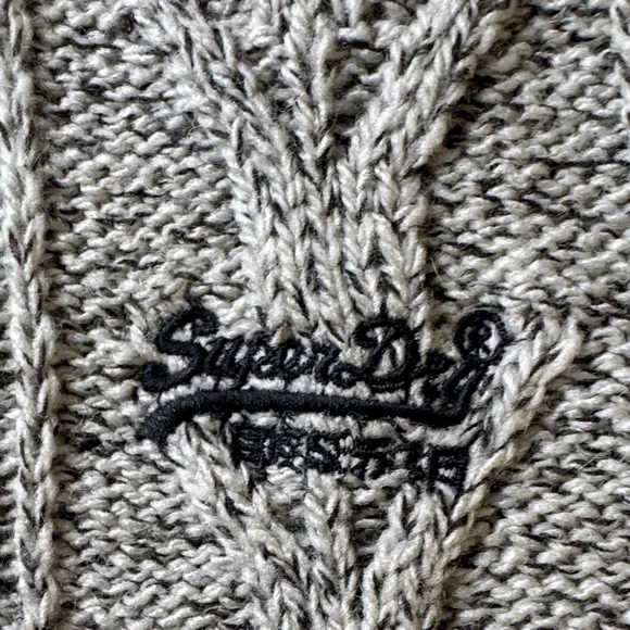 Superdry Beige Cable Knit Men's Zip Sweater Size Large - Picture 3 of 5